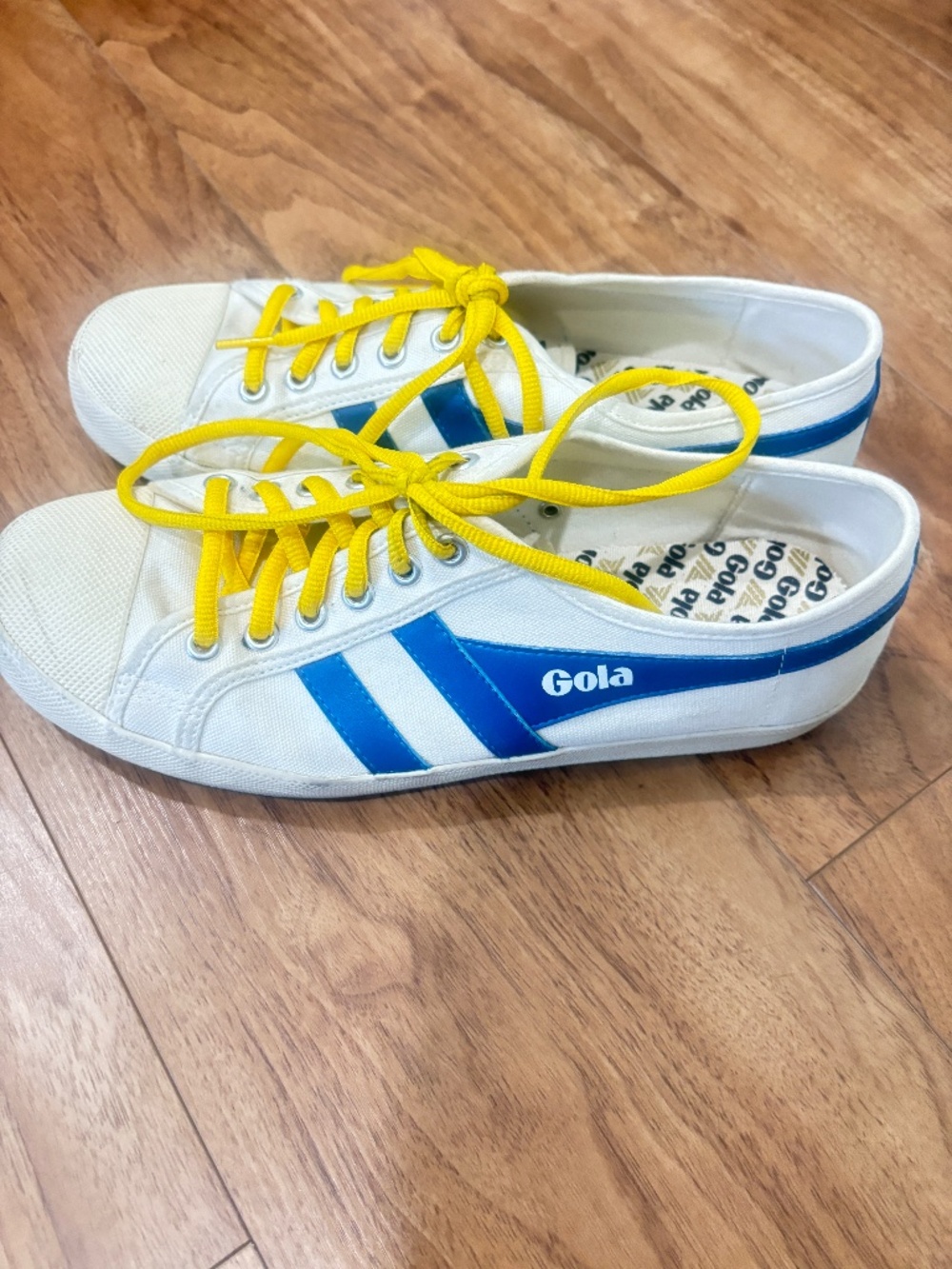 Gola Coaster Smash Sneakers Women 9 White Blue Stripe Yellow Lace Canvas Shoes